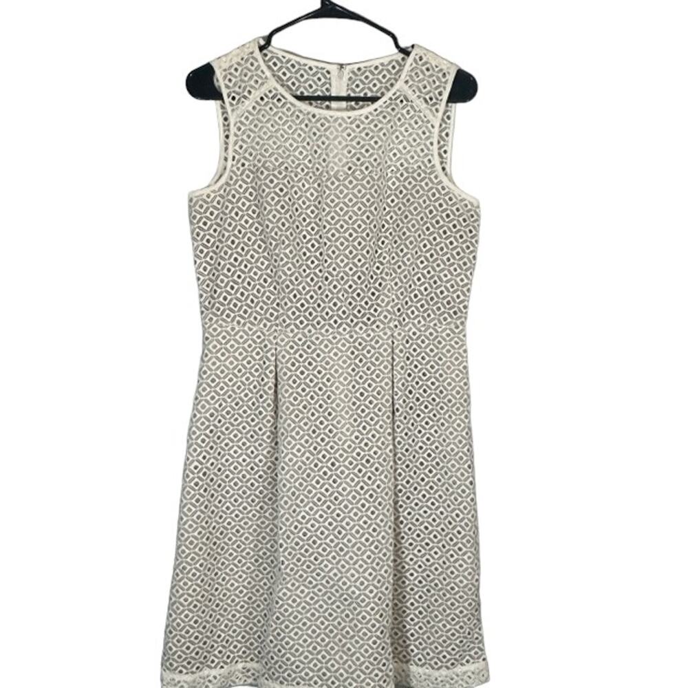Calvin Klein Women’s White Diamond Print Sleeveless Lined Sheath Dress Size 10
